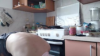 Sexy Stepmom Naked in the Kitchen, Latina Hairy Pussy, Big Tits, Big Ass