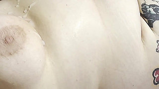 Real UK Wife Wanking His Dick Until He Cums All Over My Huge Natural Boobs