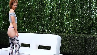 Small titted redhead amateur riding penis in close up