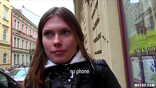 Curious czech brunette is wooed to screw for a wad of money