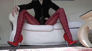 Red Tartan Tights and Extreme Heels Legs Show