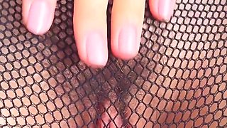 She Wore Sexy Fishnet Tights and Masturbated. Eva Myst Solo Pussy Play.