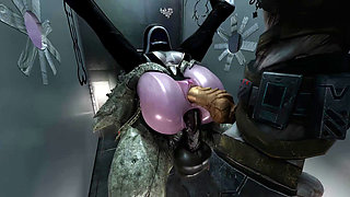 in the toilet of a night club monsters caught Lara and fucked her in the pussy and ass