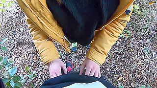 Outdoor Morning Blowjob Finish with Huge Load of Cum CAUGHT BY A DOG!!