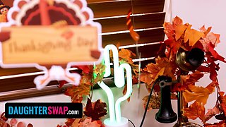 Daughterswap - nasty step daughters have a crazy gangbang with their step-dads on thanksgiving