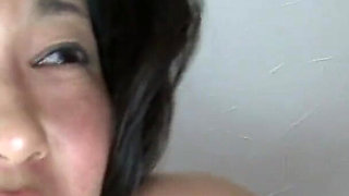 Japanese brunette teen with small tits seducing two older men to have double penetration and anal in a threesome