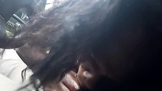 Voluptuous ebony babe sucks a big black shaft in the car
