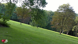 Horny Slut in the Park Recognized and Squirted All Over!!