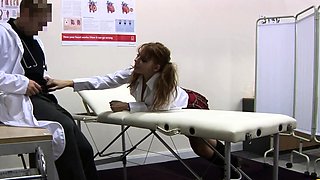 Uniform nurse CFNM get tugjob and BJ