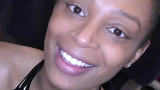 Curvy Ebony Gets Her Face and Mouth Sprayed with Cum