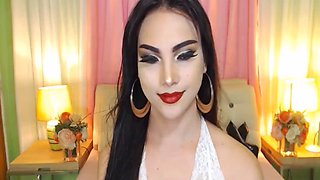 Pretty trans babe masturbates on webcam