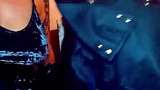 Lady Angela Male Submissive Kneels on the Floor and Licks Black Pvc Thigh High Boots Bot Worship Boot Domination Heels Sucking