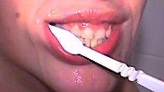 Self Piss Washing Teeth with Cum and Piss