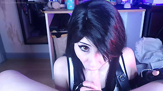 Tifa Lockhart gives deepthroat, huge tits titjob and makes cloud cum with oiled thighjob
