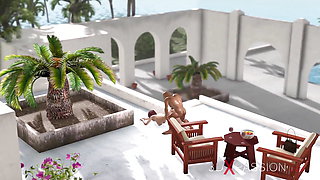 Dwarf pervert fucks hard a young girl in an expensive villa on the sea