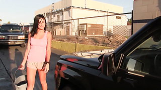 Hot girl rides on big dick after car wash