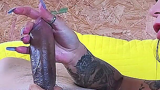 Handjob Edging with Long Nails Torment Orgasm in Mouth