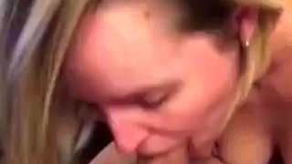 Blonde wife gives sloppy blowjob on display