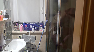 Big Cum! After Shower, I Put My Leather Bodysuit, and Make Blowjob for My Stepbrother!, I Have My Finger in His Ass