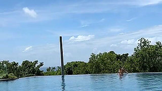 Teasing at the Pool in Micro Bikini, Swimming