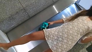 Hot MILF Without Bra and Panties in the Hotel Corridor and Pisses on the Balcony