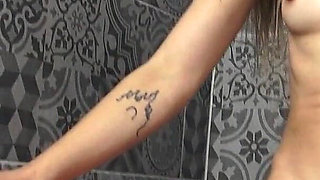 Blond Skinny Small Tits Bunny Masturbate on Toilet While Smoking