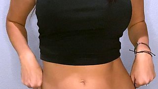 Busty babe playing with her big boobs