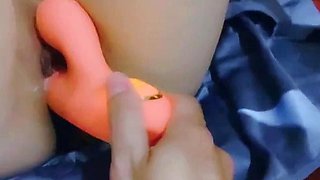 Extreme close up on her pussy taking toys