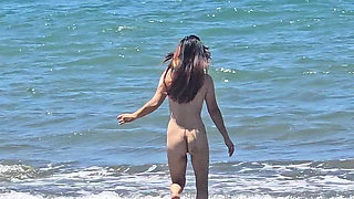 Korean teen at the beach showing hot body perfect tits