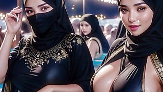 Hijab Women at Wild Pool Party - Ai Generated