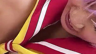Skinny college teen with purple hair gets her tight pussy fucked in threesome