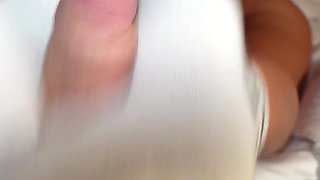 Gamer Girl Gives Sockjob & Footjob with Long Toenails