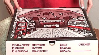 Layla is super skinny and super horny. She delivers a pizza and then gets nude on the kitchen table and masturbates.