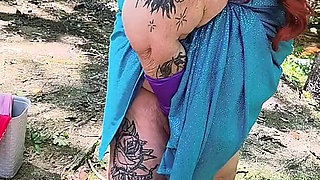 Pulling up Her Dress in the Woods She's a Squirting Mess