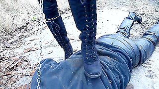 Walking The Doggy In The Cold - Boots Worship (femdom Footdom Boots Licking Foot Slave On Leash)