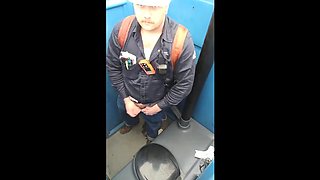 Bearded Hunk Strokes Cock Outdoors in a Porty Potty
