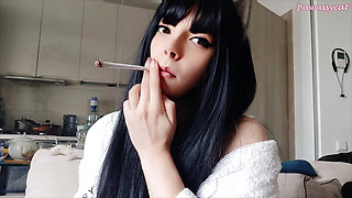 Goth Babe Smoking in bathrobe (ask me for full vid)