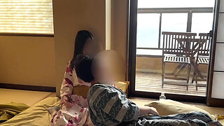 Boyfriend licks Maria&#039;s cute boobs in a yukata  at a hot spring traditional Japanese Inn