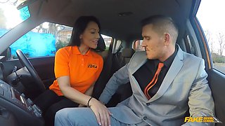 Hot suntanned student given a excellent ol' style facial cumshot - fake driving school