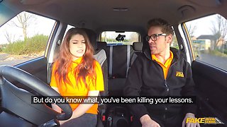 Lucia Love's tight pussy gets pounded in a car full of FFM action