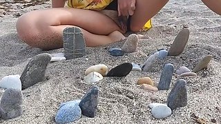 Sexy MILF Has a Gang Bang Fantasy on the Beach and Pisses