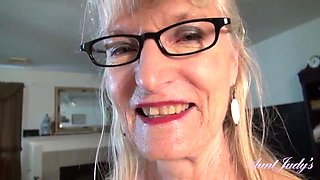 Amateur GILF Diane from Texas, 69yo Secretary in Glasses and Pantyhose