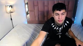 Tattood shemale tranny plays with ass during masturbation