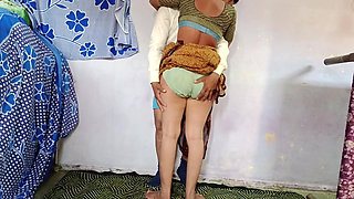 Desperate for a cock, the friend's wife is standing up and fucking her pussy with my cock