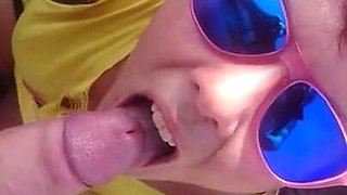 Outdoor blowjob and swallow