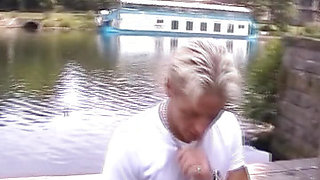 Big boobed brunette German slut fucked on the highway cross bridge
