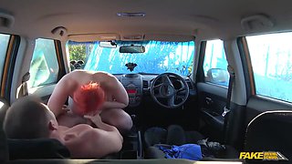 Pale Redhead Bitch Pleasuring Examiner In The Car