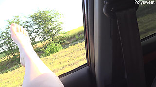 Messing with Dick in the Car - Tits, Legs