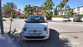 Ersties - Daring Kiara Sits Naked at an Outdoor Cafe Before Masturbating in the Parking Lot