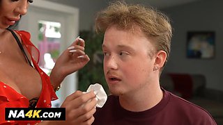 Big Tit MILF Nikita Reznikova gives son's friend breakfast before head